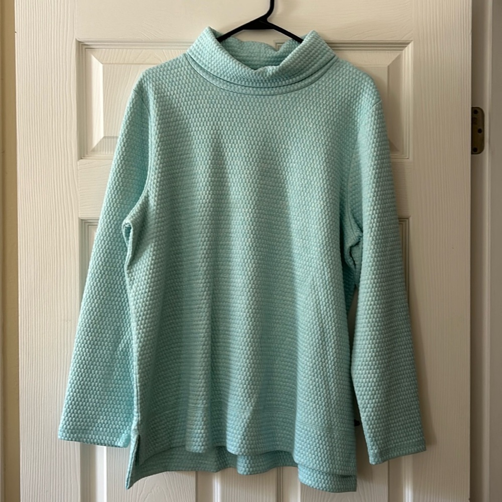 NWT Talbots Teal Bubble Jacquard Quilted Mockneck Pullover - PXL